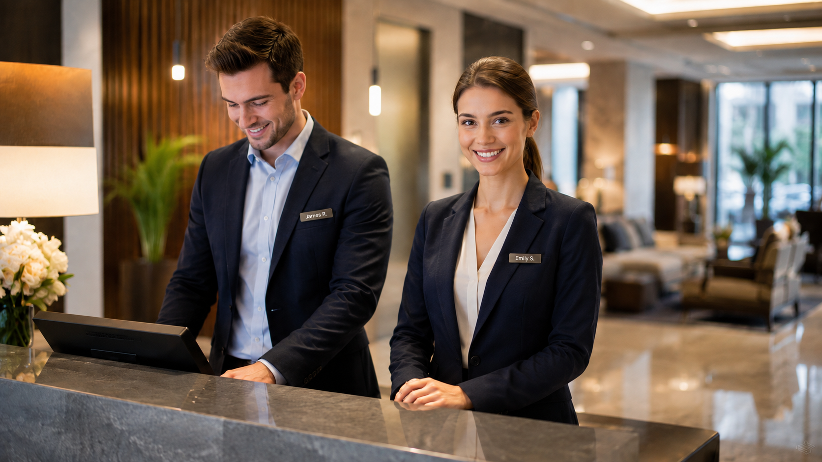 Hotel front-desk team at work